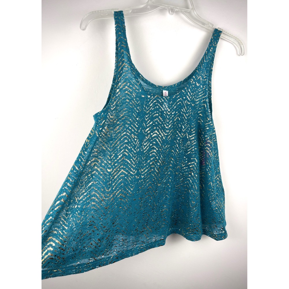 Y2K McBling Turquoise Gold Metallic Crochet Tank Top Boho Festival Beach - Picture 2 of 8